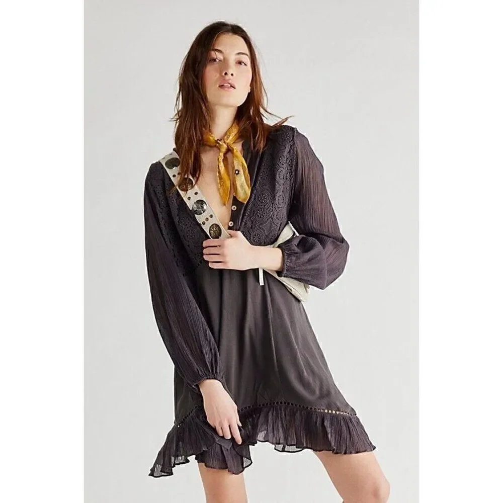 NEW FREE PEOPLE Sz S FREYA SET 2 PIECE SLIP DRESS & TOP SET IN BLACKSAND